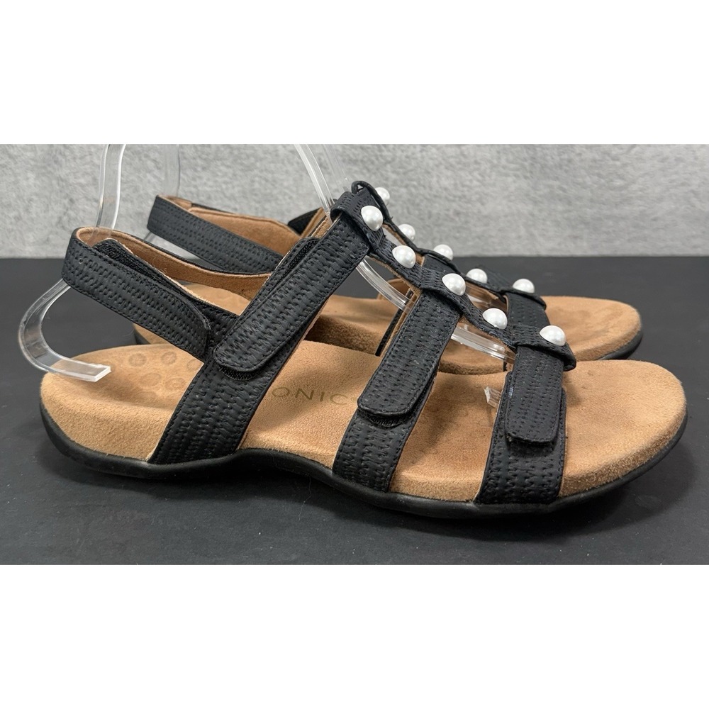 Vionic Amber Pearl Women's Size 9 M Black‎ Strappy Adjustable Orthotic Sandals